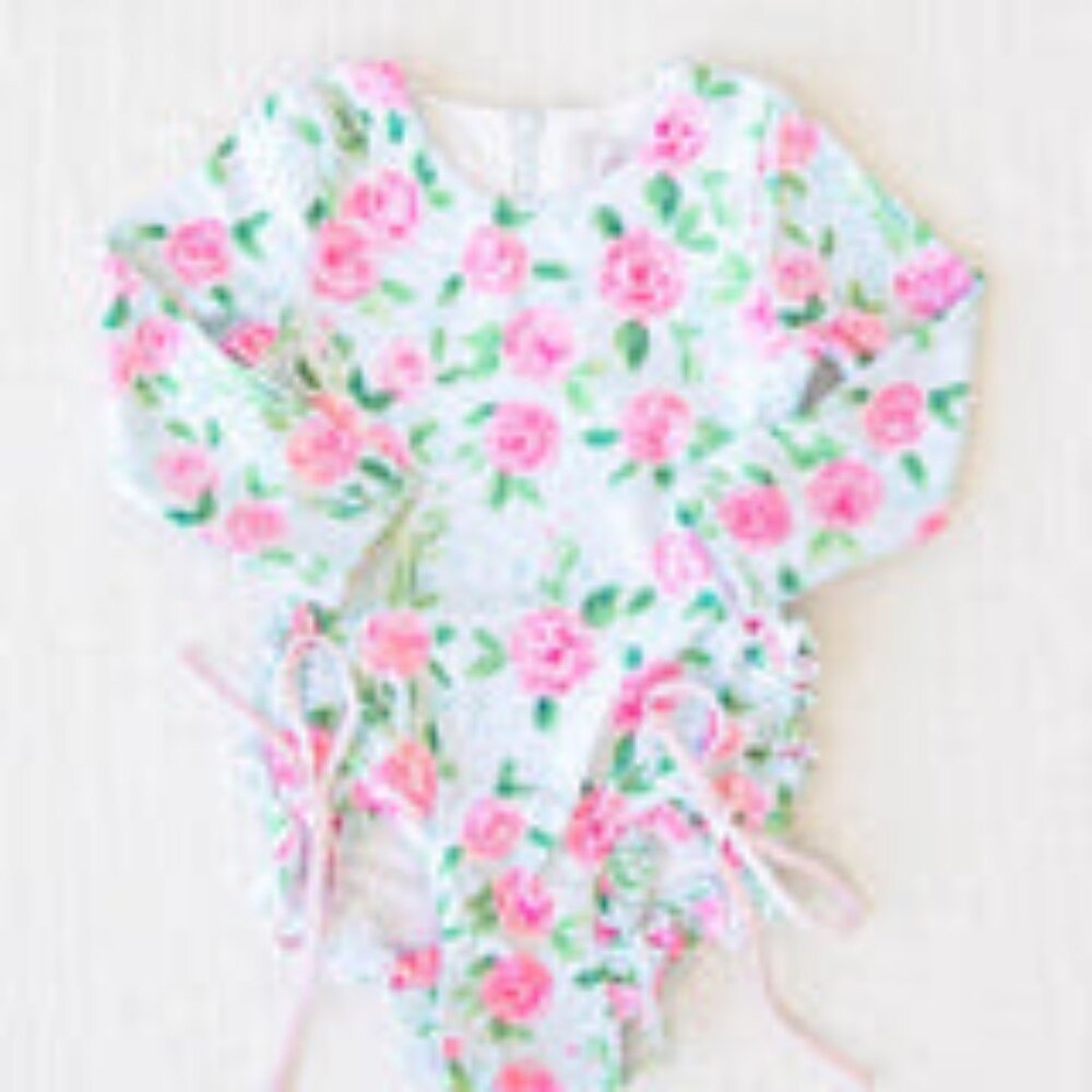 Floral Long Sleeve Ruffled One Piece Rashguard
